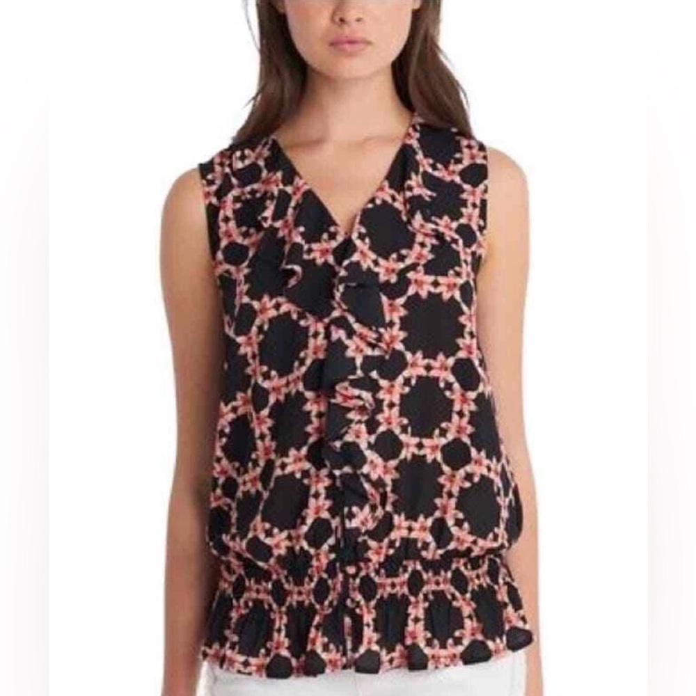 Karl Lagerfeld Paris floral sleeveless ruffle blouse women’s M